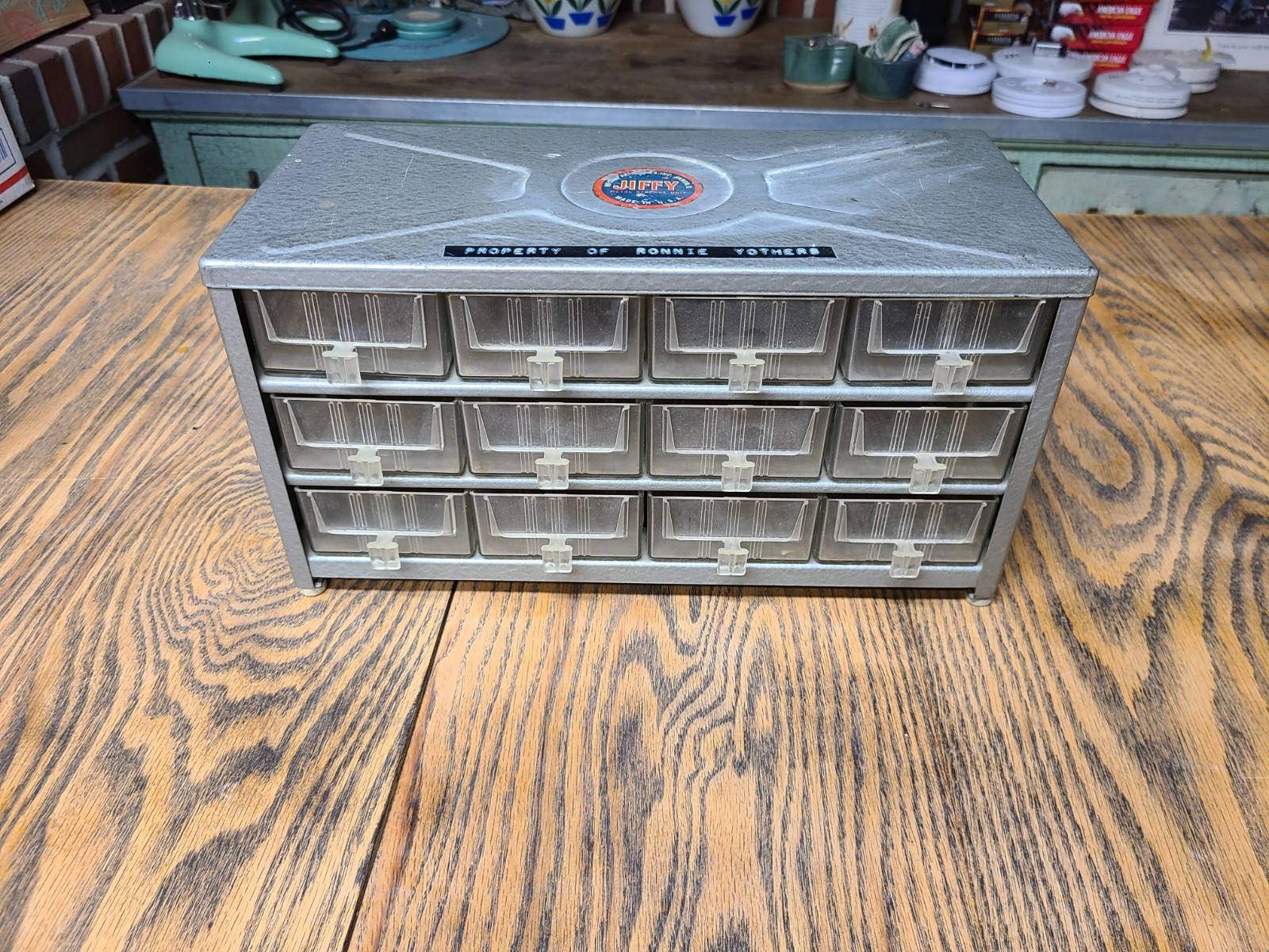 Vintage Jiffy Cabinet 12 Drawer Storage Organizer Label Slots Made In USA Akron