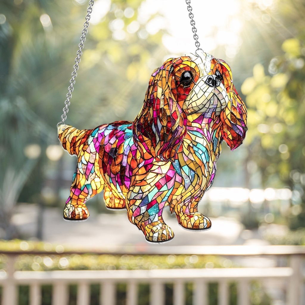 Personalized Cavalier King Charles Spaniel Acrylic Faux Stained Glass Suncatcher