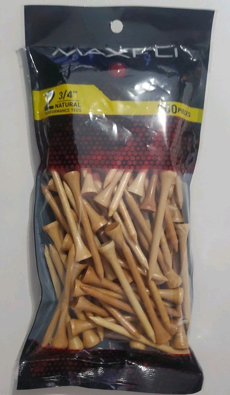 MAXFLI Performance Tees 2-3/4" Natural 100 Pieces Golf Tees Sealed New Bag