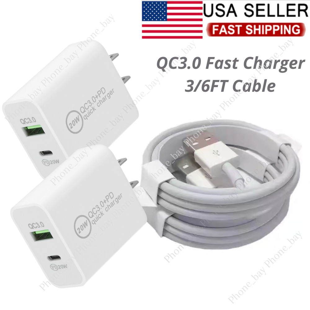 Fast Wall Charger Block PD 20W Power Adapter For iPhone 13/12/11/XR/X/8/iPad LOT