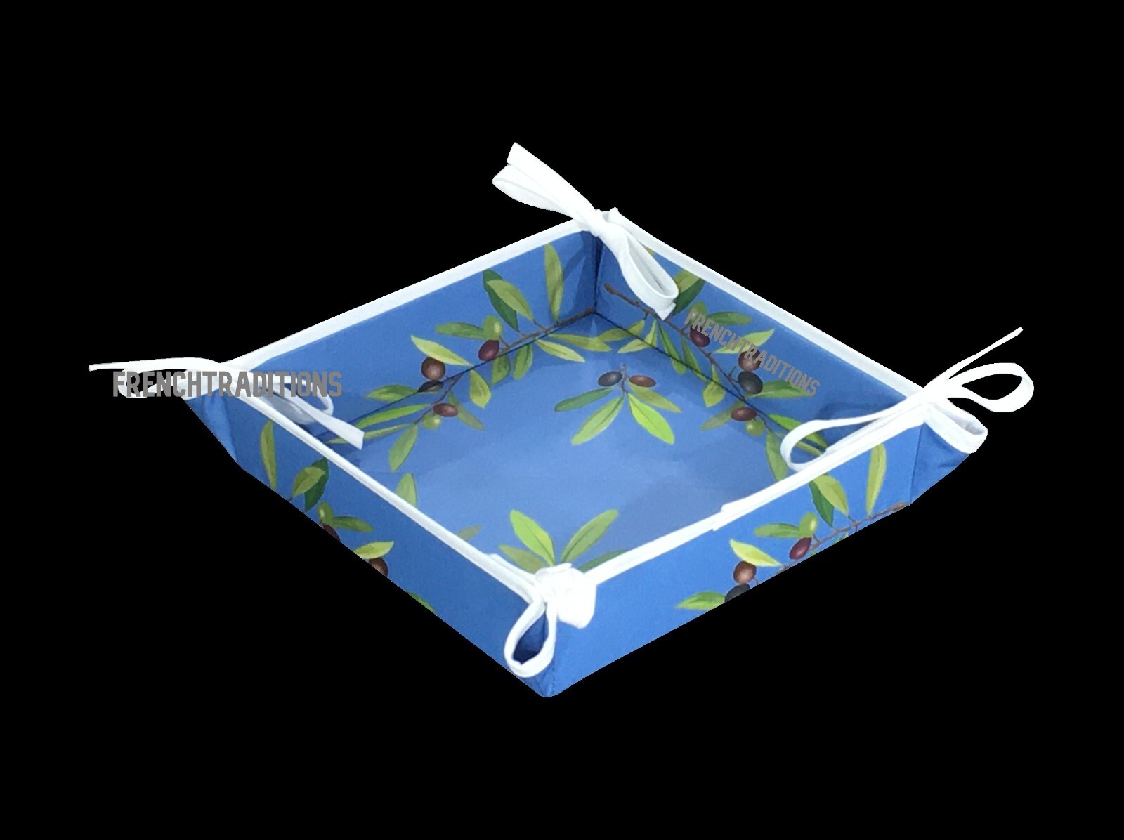 French Provencal Cotton Bread Basket Olives Blue & White Made In France