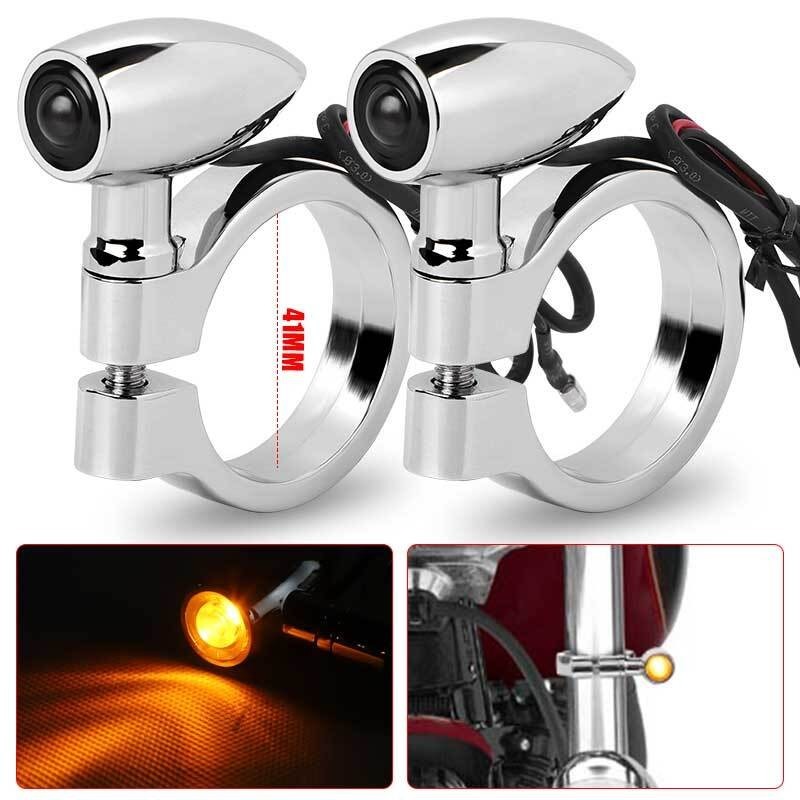 2X Motorcycle LED Turn Signal Light 41mm Front Mount Fork Indicator Bullet Amber