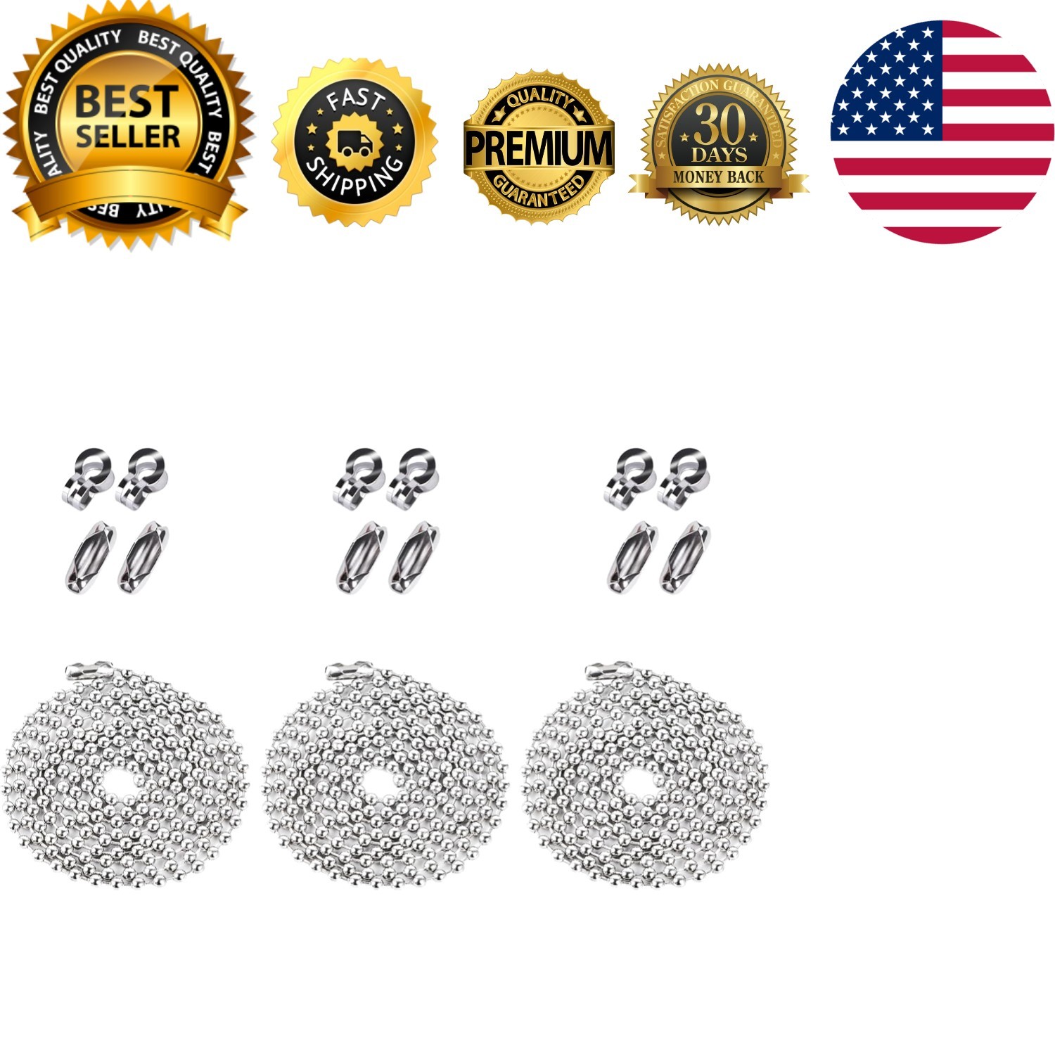 Stainless Steel Ceiling Fan Pull Chain Extension - 138 Inches with 20 Connectors