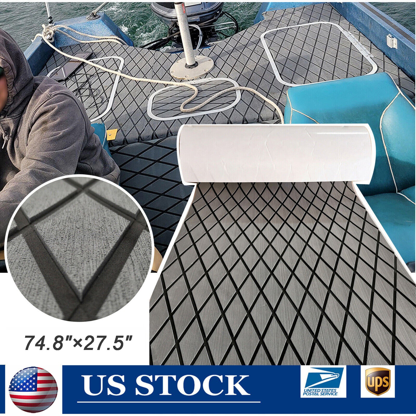 EVA Foam Boat Flooring Sheet Marine Sea Decking Carpet , Dark Grey Diamond Type
