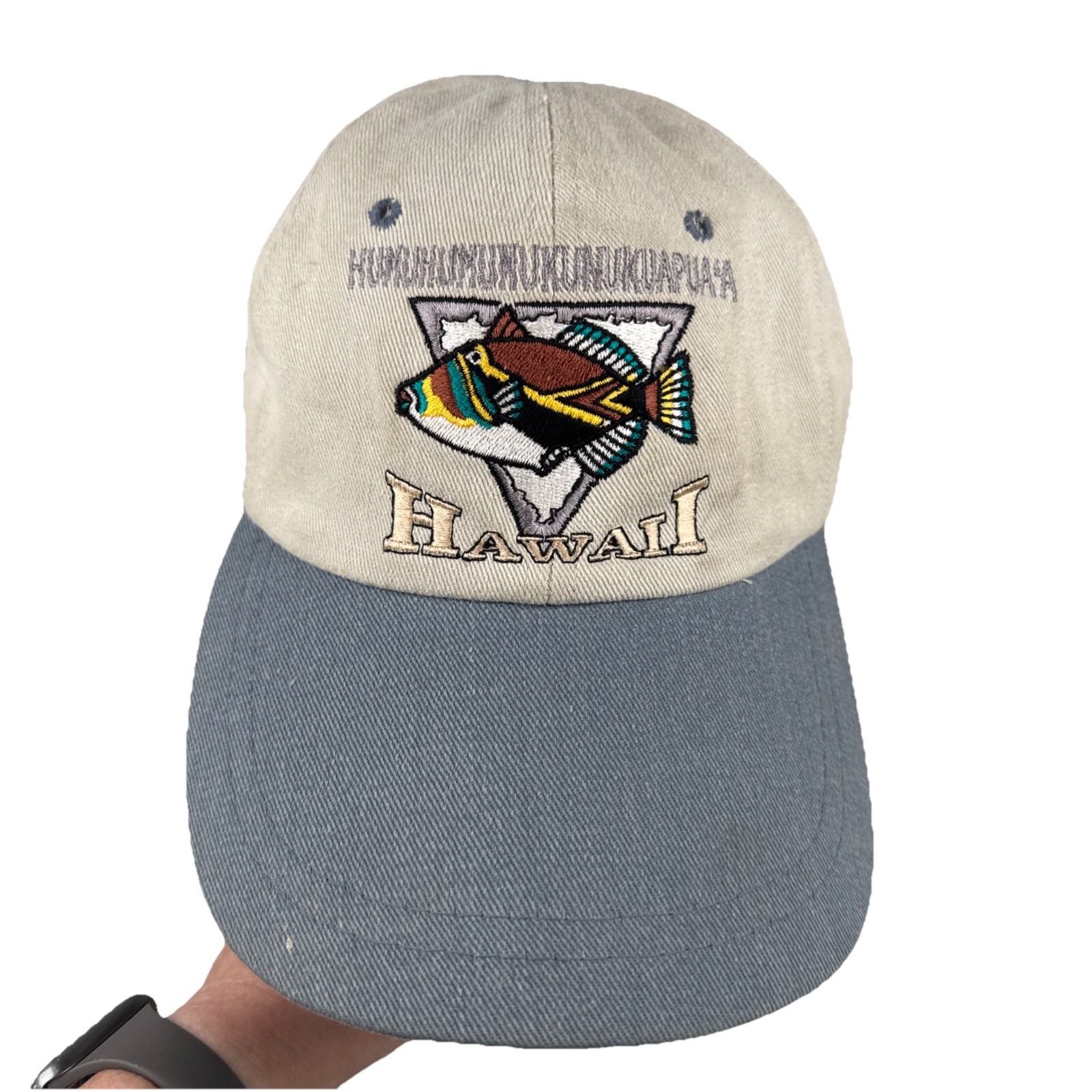 Hawaii State Fish HumuHumu on Brushed Cotton Hat Cap  Gray & Blue Trigger Fish