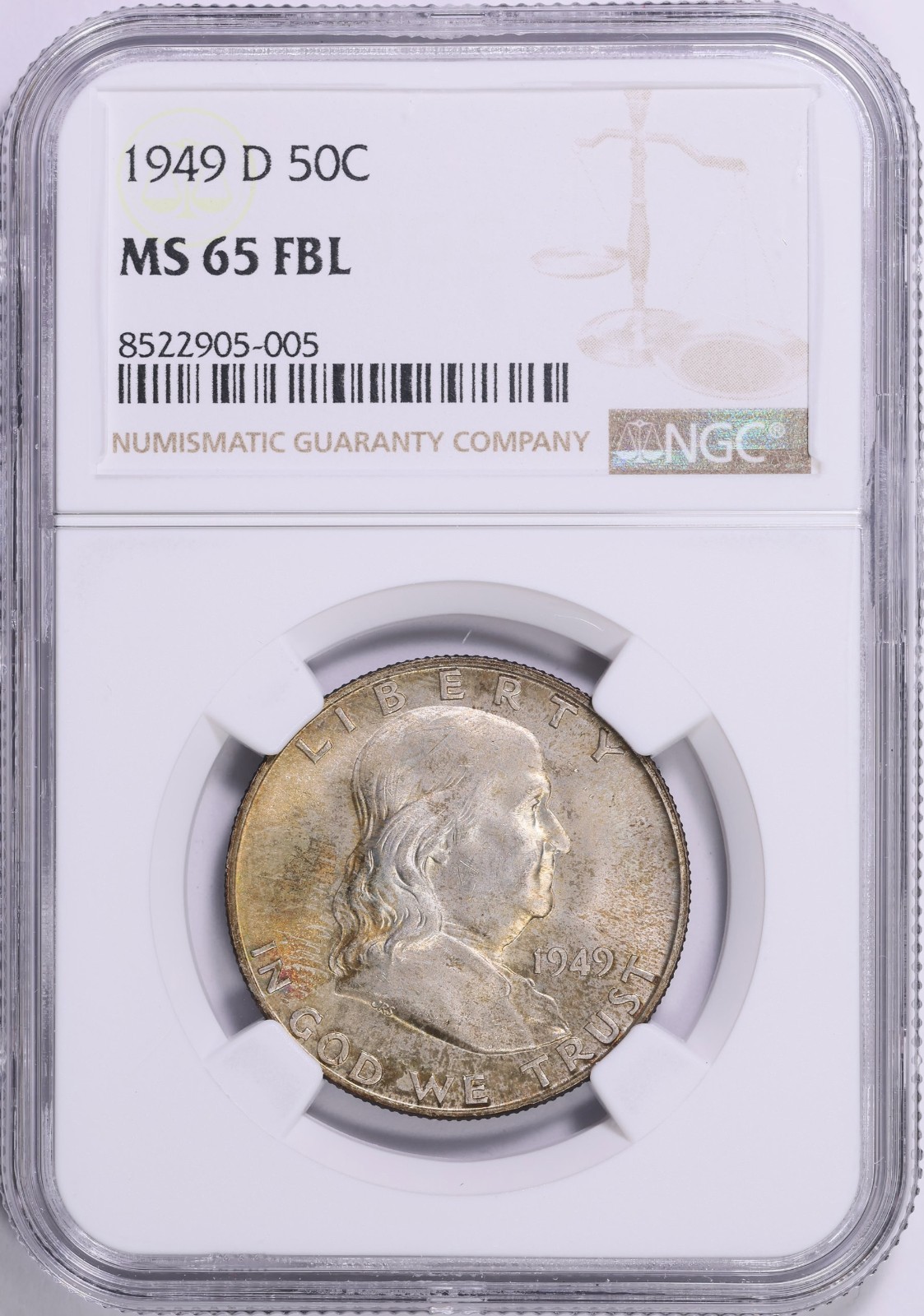 1949-D FRANKLIN HALF DOLLAR NGC MS65 FBL