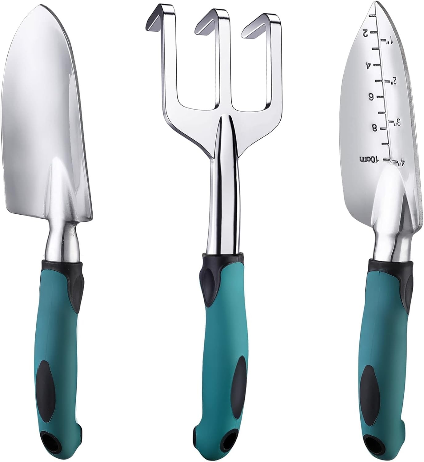 FANHAO Garden Tools Set, 3 Piece Heavy Duty Gardening Cast Teal