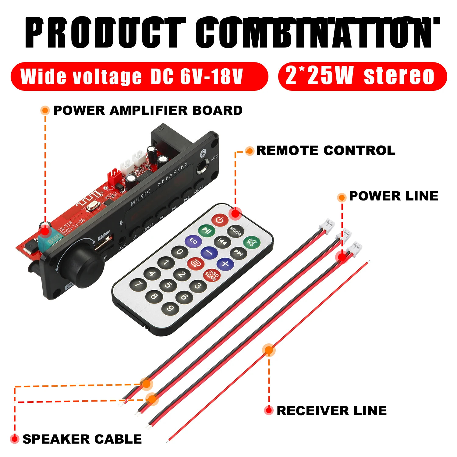 200W Bluetooth Amplifier DIY MP3 WAV Decoder Board - Wireless 12V Power