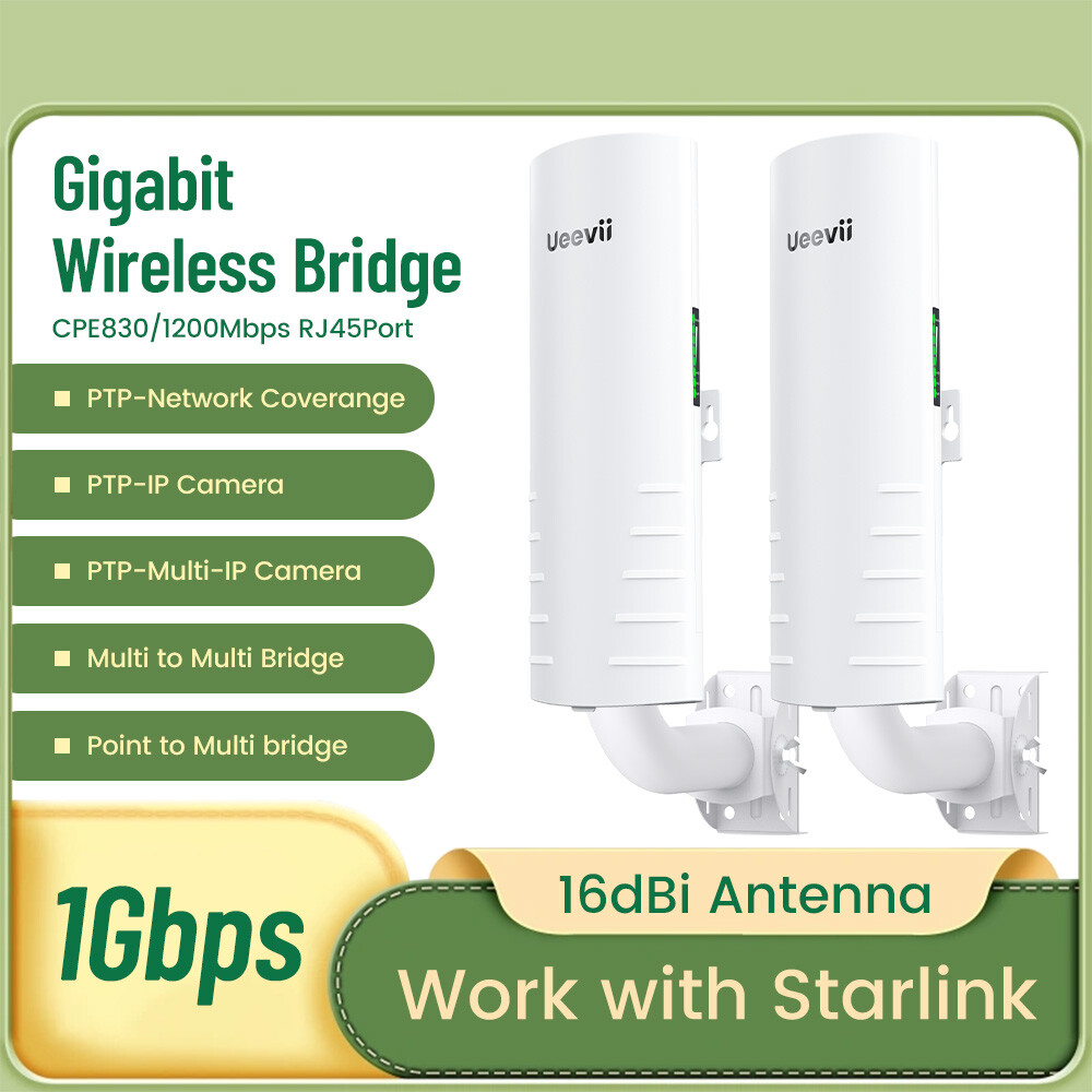 2-Pack UeeVii Gigabit Wireless Bridge Point to Point CPE 1Gbps 3KM 1200Mbps
