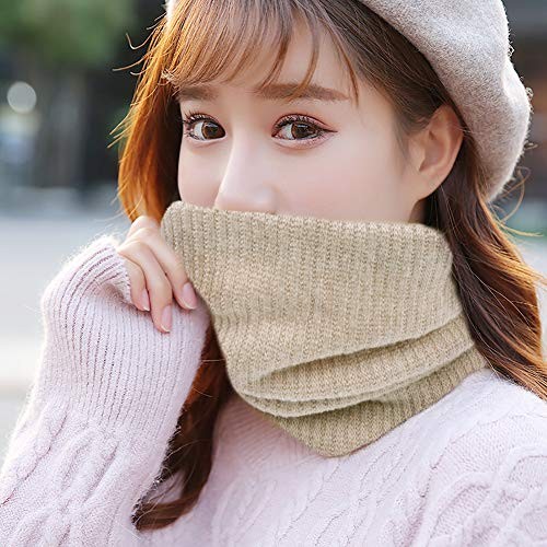 Infinity Scarf Winter Double-Layer Neck Warmer Knit G-khaki Black-2 Pack