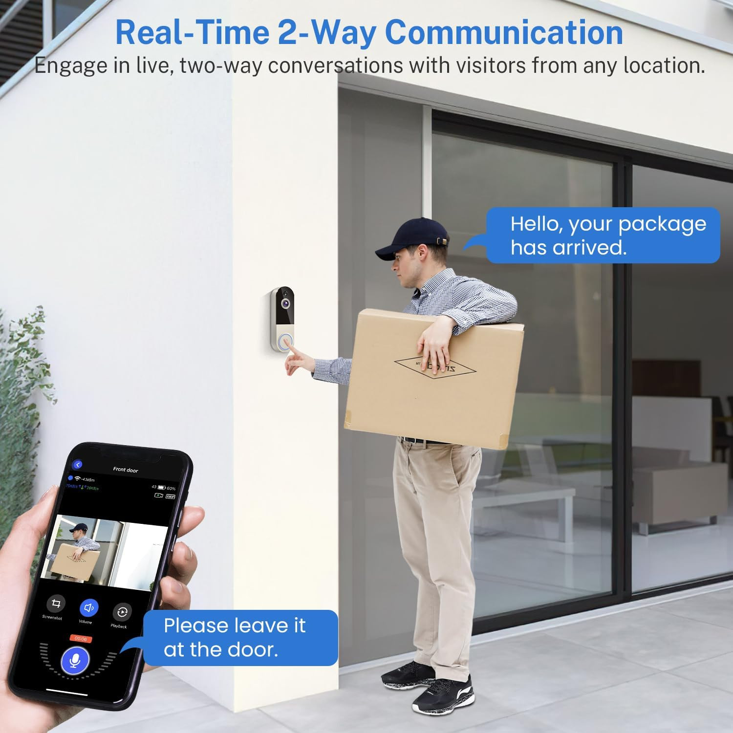 Wireless WiFi Video Doorbell Smart Phone Door Ring Intercom Security Camera Bell