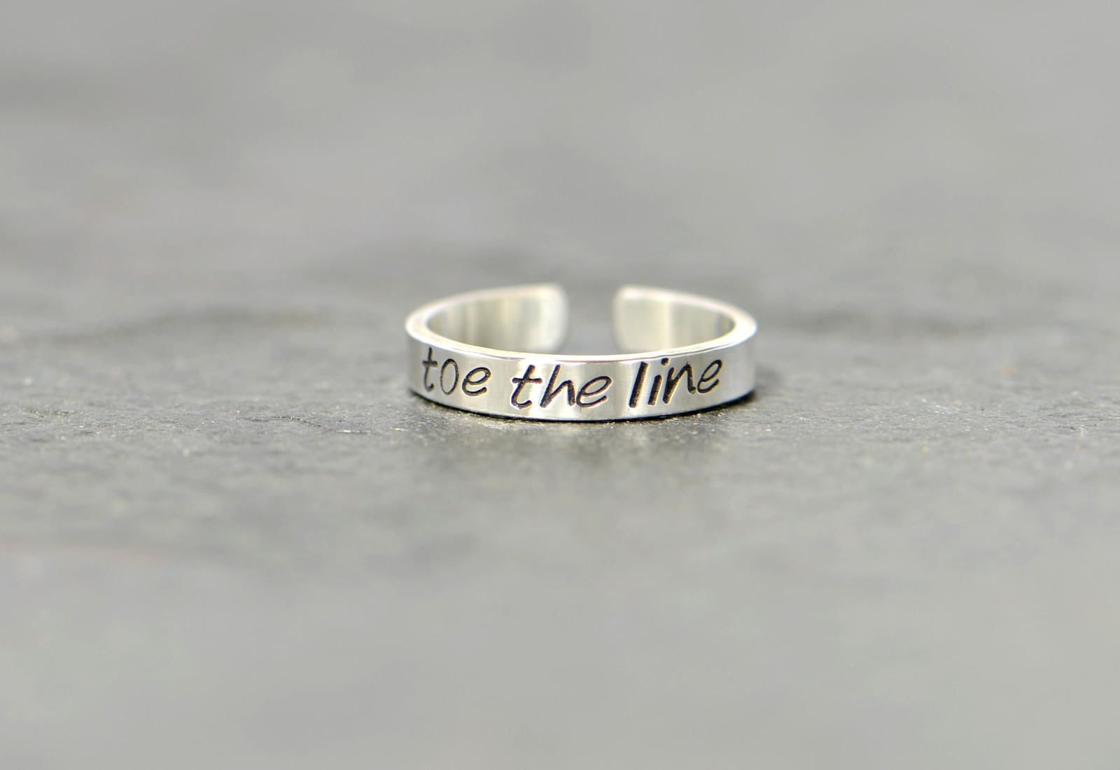 dainty sterling silver toe the line toe ring - funny toe ring