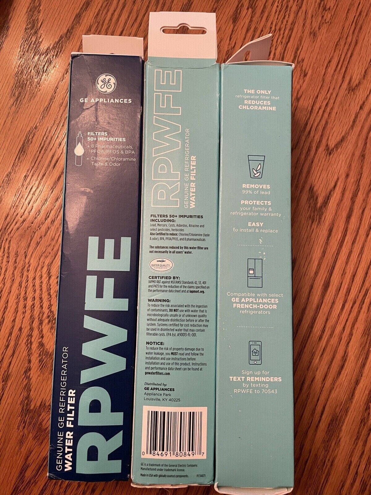 3 x Genuine GE RPWFE Refrigerator Water Filter (with RFID chip), in 3-Pack Box