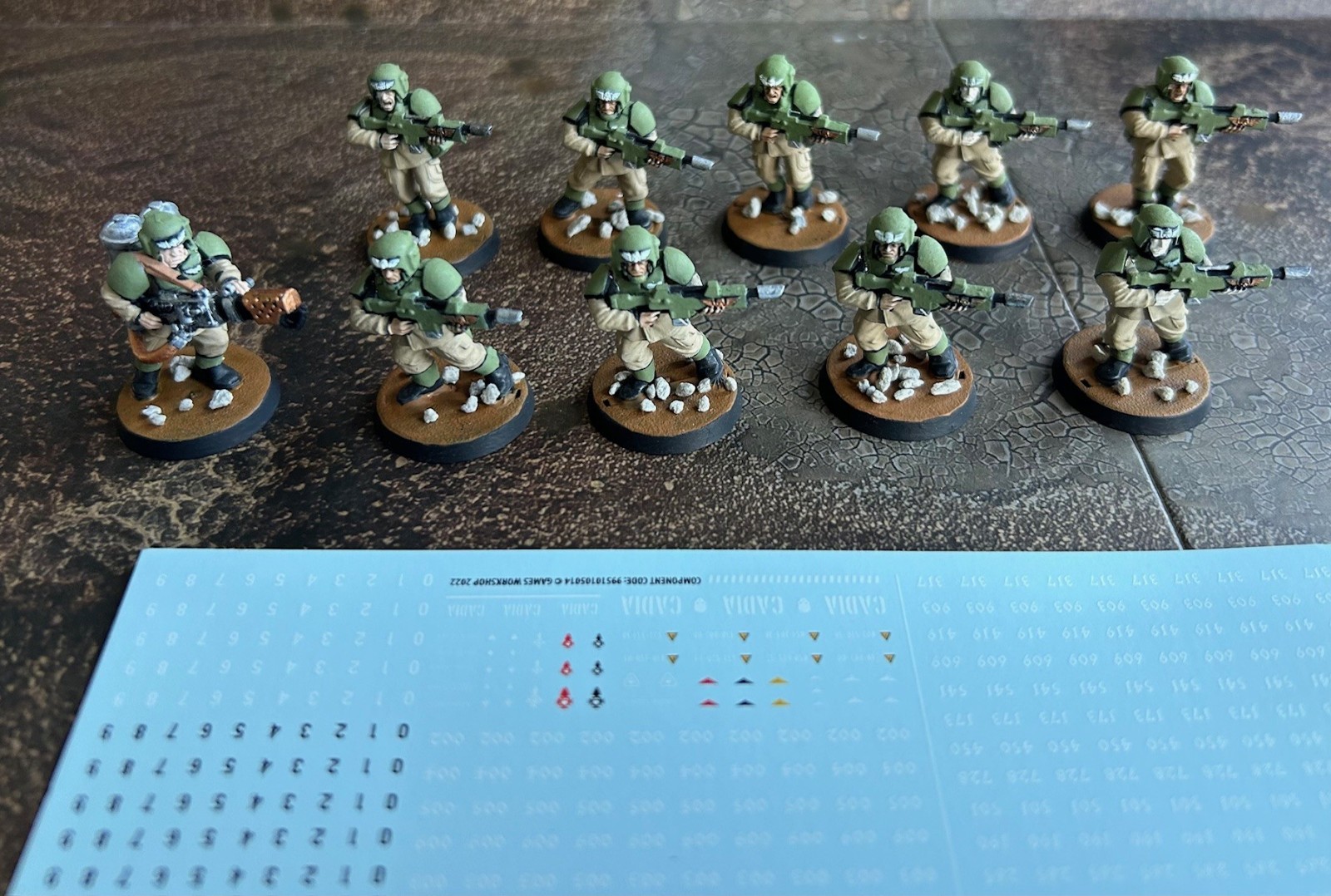 40k Astra Militarum Cadian Shock Troops (10) Painted, based with Decal Free Ship