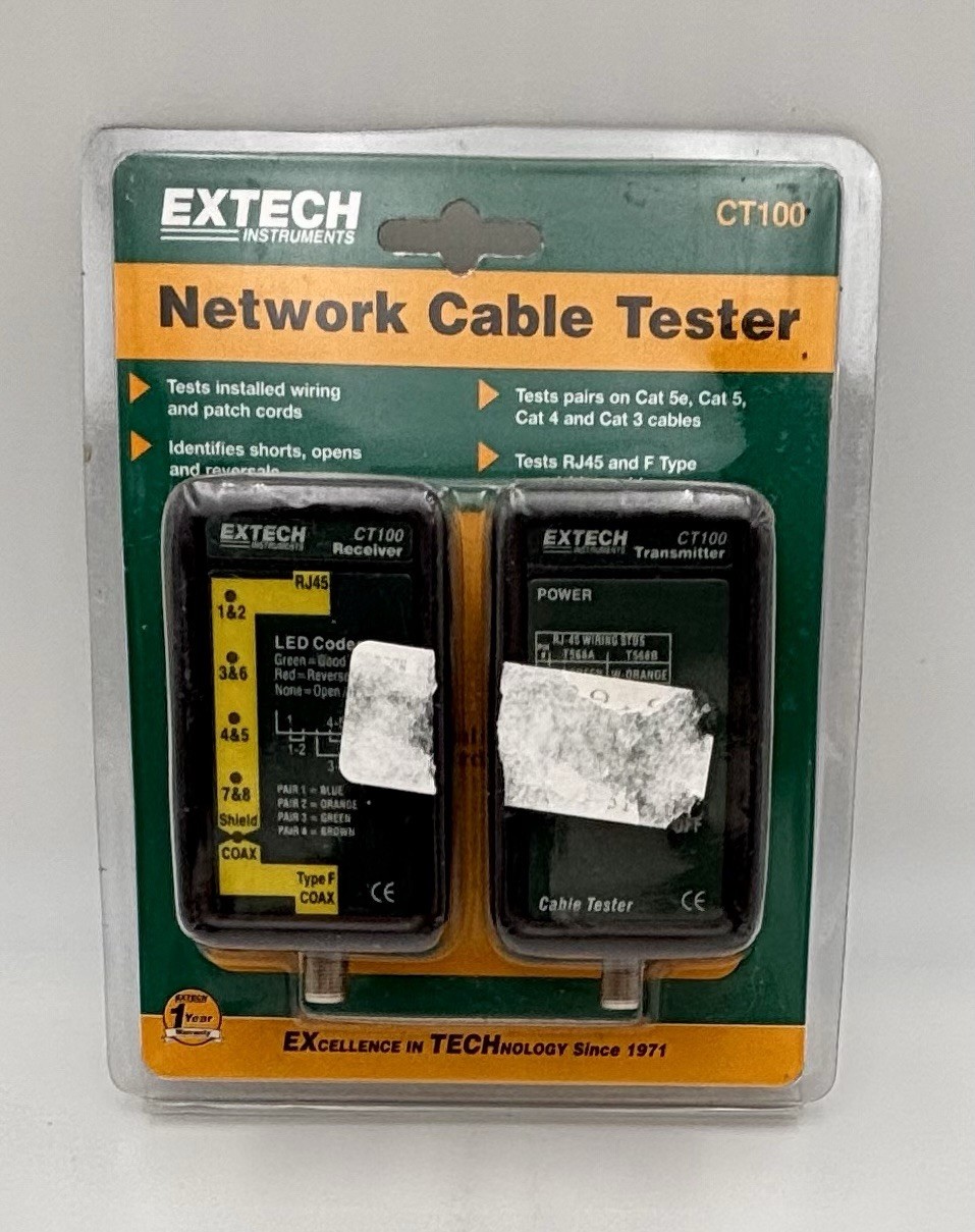 Extech CT100 Cable Tester RJ45 Coax  Cat 3 4 5 5e Transmitter Receiver Vintage