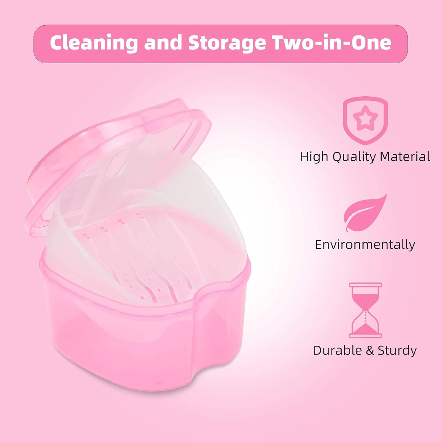 Dental Orthodontic Retainer Container Cleaning Case,Denture Bath Box Case Cup Ho