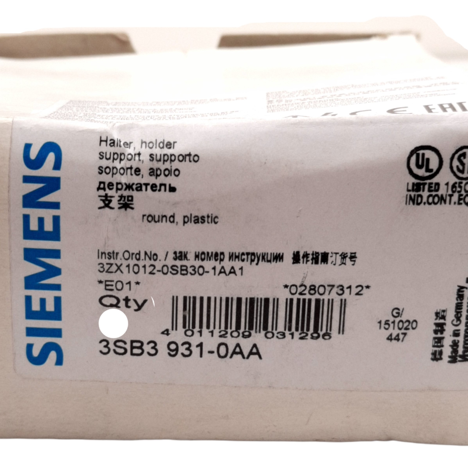 Lot of 5 Siemens 3SB3 931-00A Pushbutton Operator Holder, 22mm Size