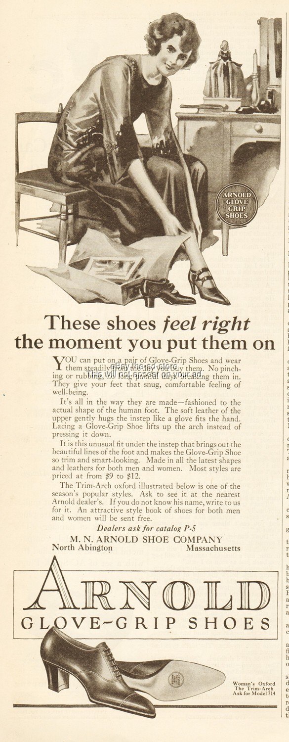 1923 M N Arnold Shoe Co North Abington MA 1920's Women's Fashion Style Art Ad