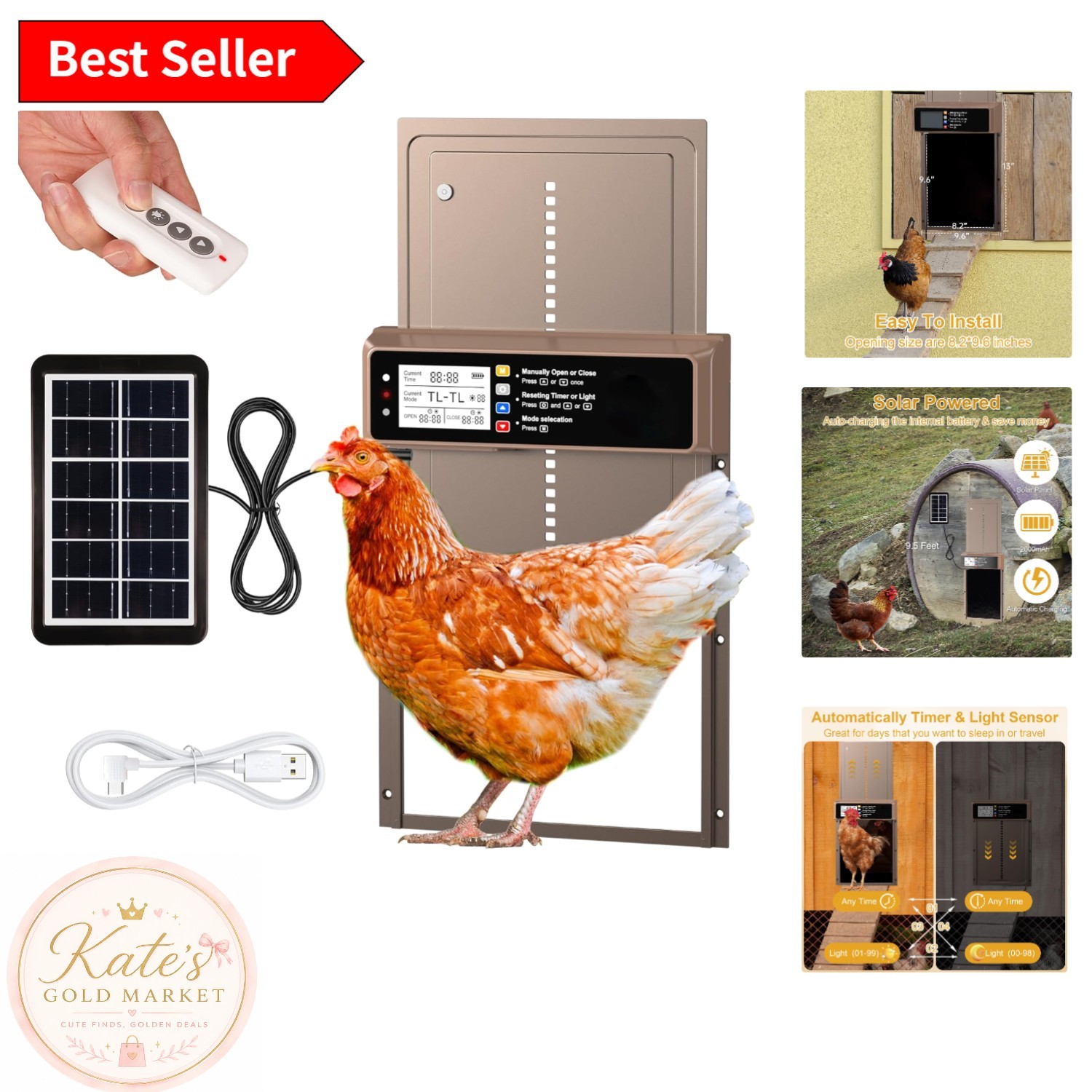 Weatherproof Automatic Chicken Coop Door with LCD Controls for Small Poultry