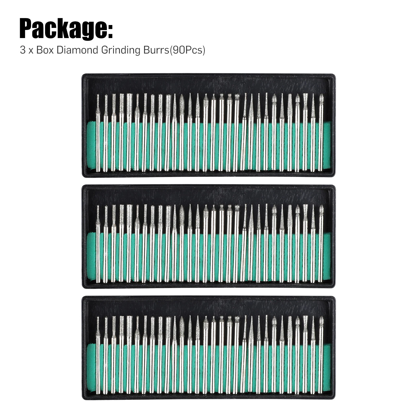 90Pcs 1/8" Diamond Burr Bits Drill Set Rotary Multi Tool Accessories For Dremel