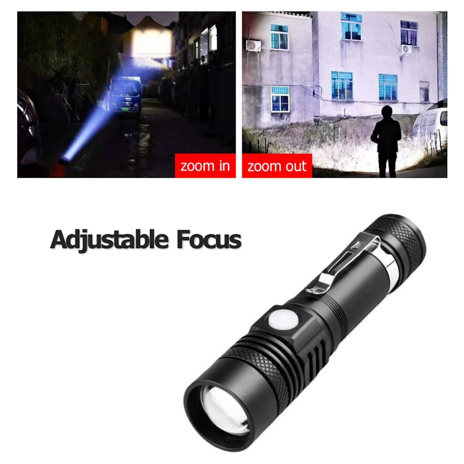 Super Bright LED Tactical Flashlight Zoomable Rechargeable