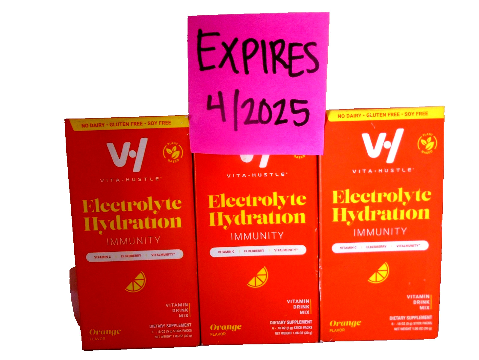 Vita Hustle Electrolyte Hydration Immunity Orange (3 Pack) - 6 Count Ea EXP 4/25