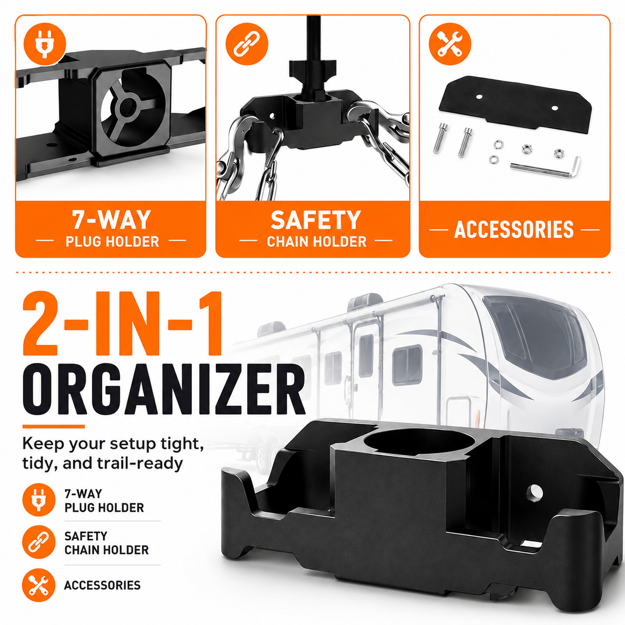 Trailer Towing Organizer for 7 Way Plug Hook Chain Cable Wire Harness Holder Kit