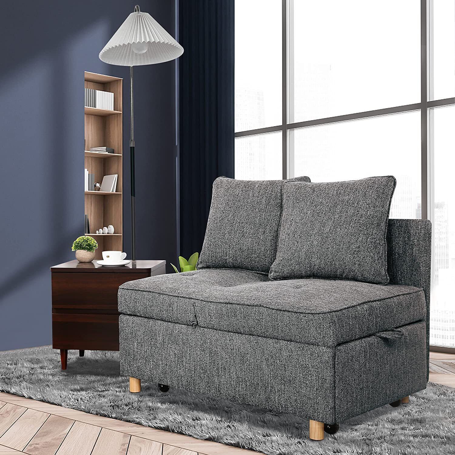 Folding Ottoman Sofa Bed Chair 4-in-1 Sleeper Sofa Adjustable Backrest+2 62