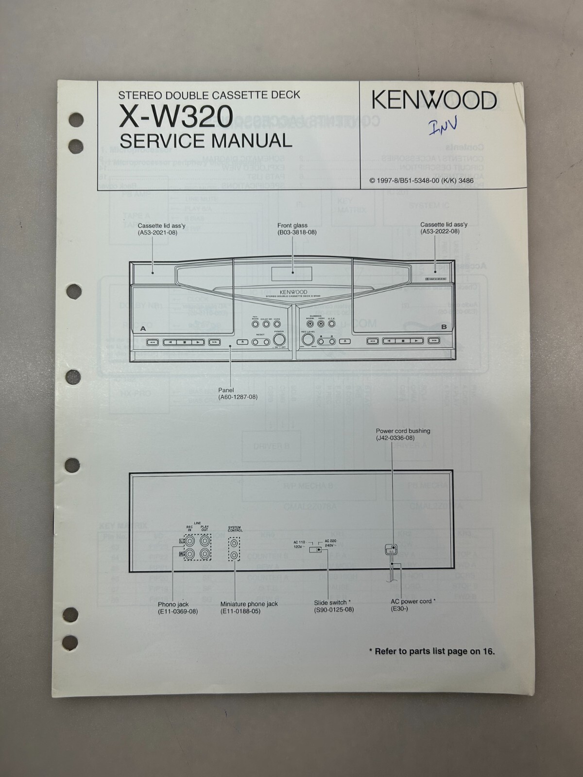 Kenwood X-W320 Original Service Manual Free Shipping