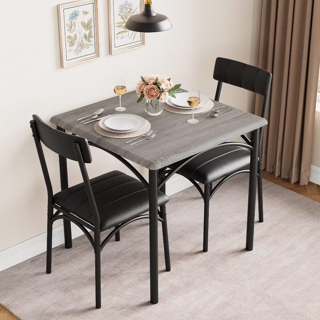 3 Piece Dining Table Set Kitchen Table with 2 Upholstered Chair for Dinning Room