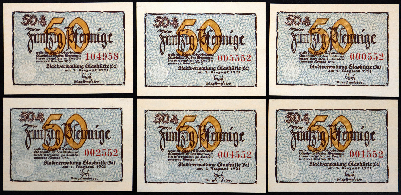 GLASHÜTTE 1921 "Clocks/Precision Industries" RARE Complete 18-note Set Notgeld