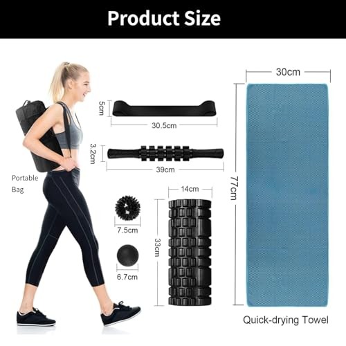 Aucuu 6 in 1 Foam Roller Set Includes Hollow Core Massage Roller, Yoga Black