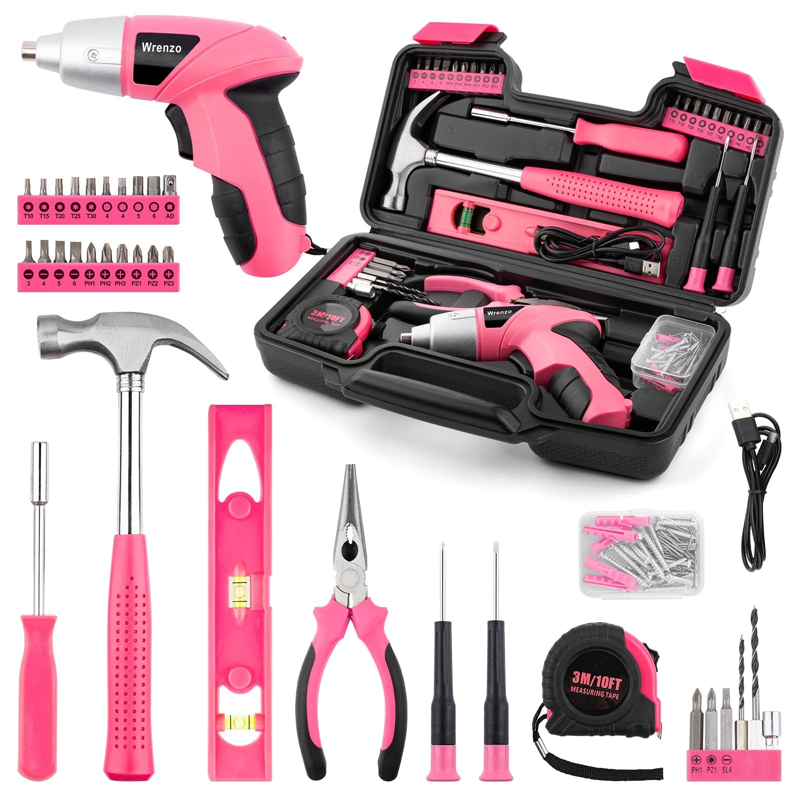 WRENZO Drill Set,Cordless Drill,Small Tool Kit,112pc 3.6V USB Set,Tool...