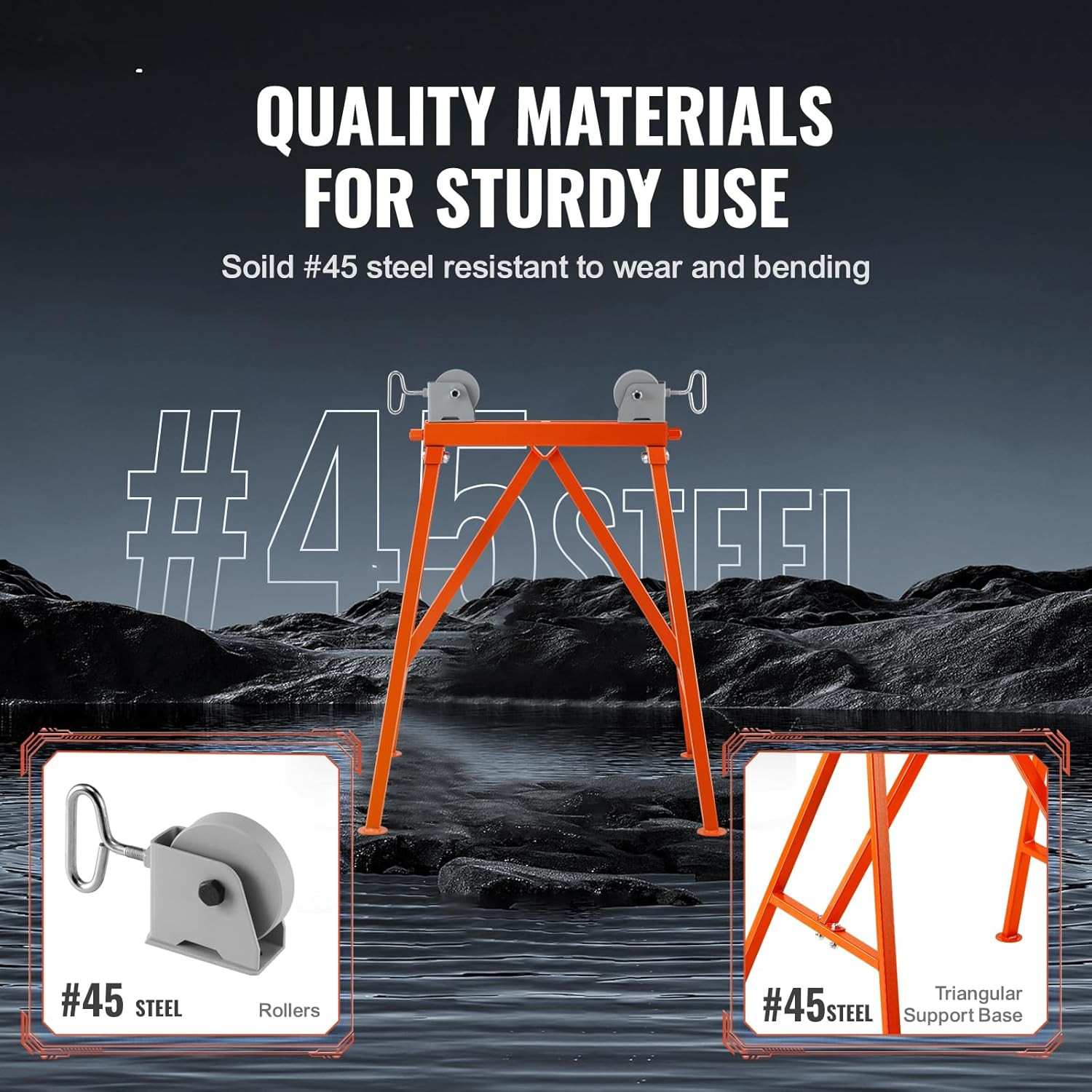 Pipe Stand with Roller Head, Heavy Duty 2500 LBS Load Capacity, Suitable for 2-3
