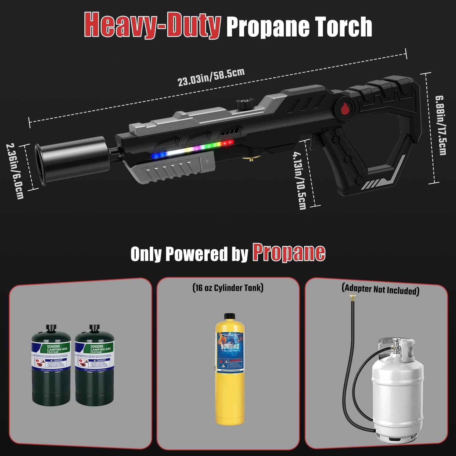 Powerful Propane Torch Gun, Adjustable Flame Thrower Gun with Front-Mounted L...
