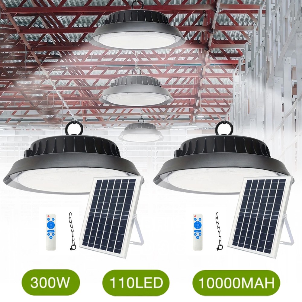 300W LED Solar Power Pendant Lights Garage Shop Lamp For Shed Barn Gazebo Yard