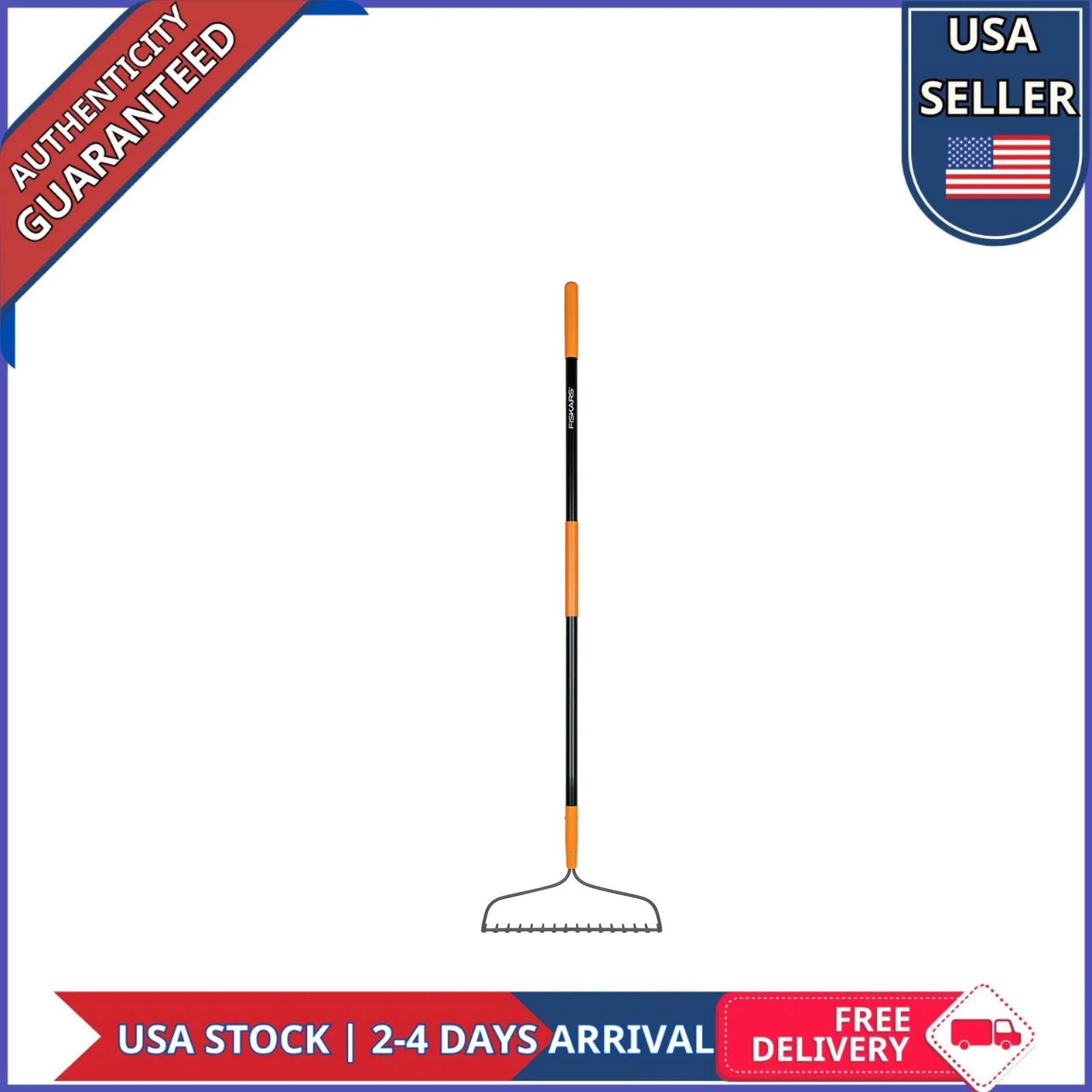 Fiskars 64 Inch Metal Bow Garden Rake with Fiberglass Handle