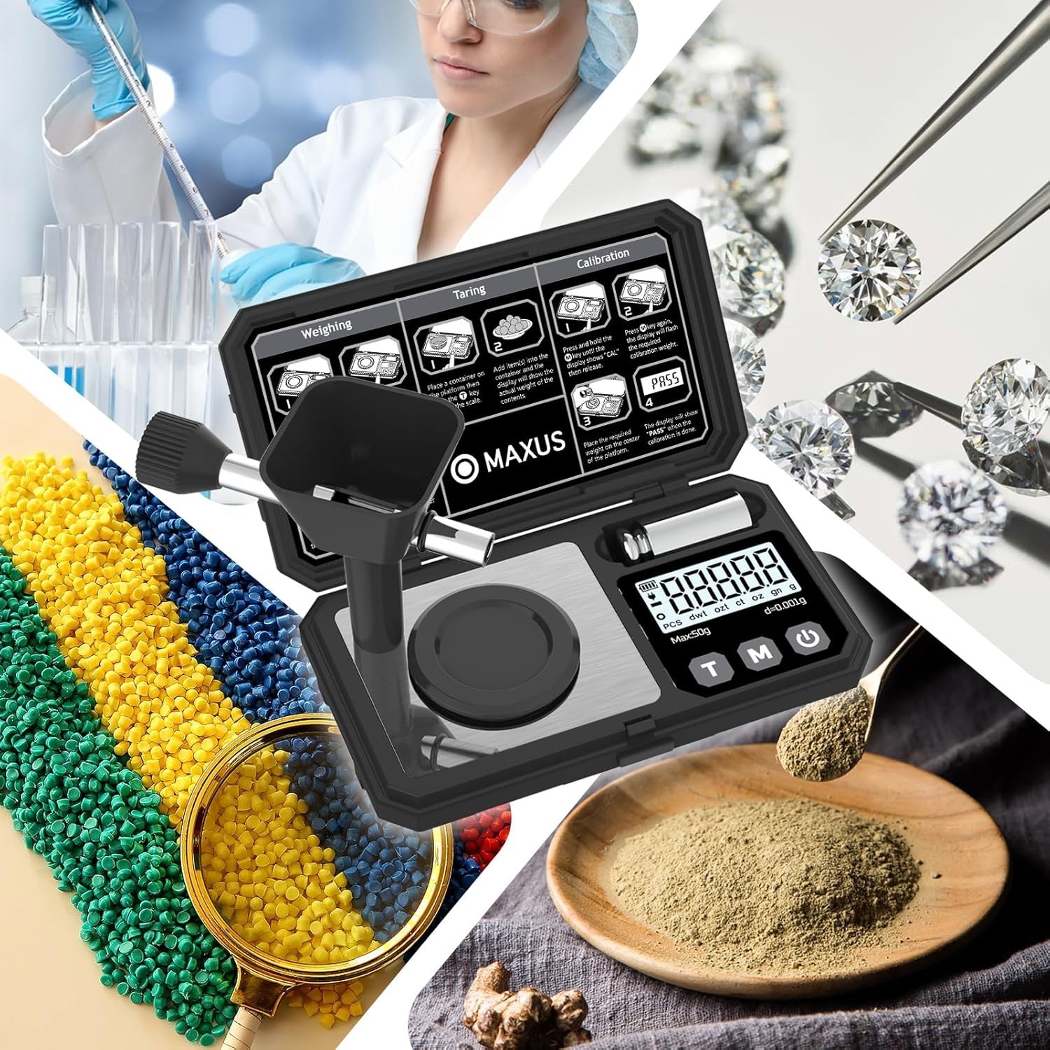 "Compact 50g Precision Scale with 3 Color Backlight & Powder Trickler Included "