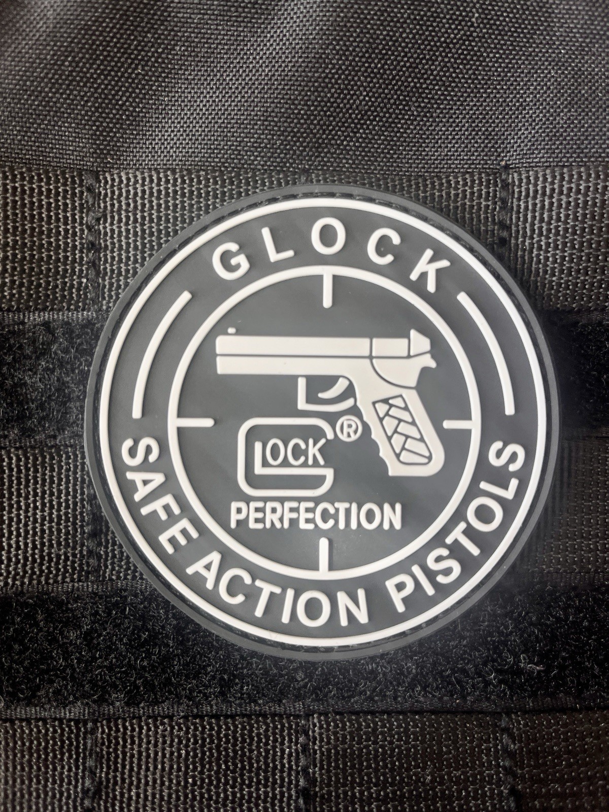 Glock Safe Action Pistols Morale Patch Black And White PVC Hook And Loop
