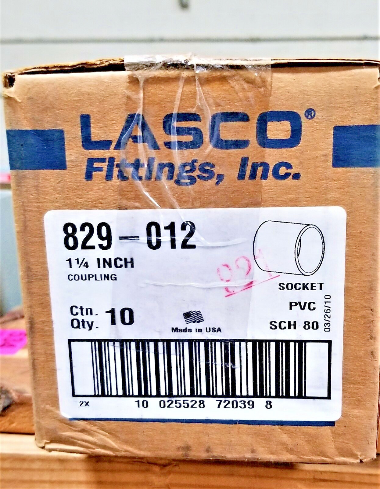 (BOX OF 10) 1-1/4" Schedule 80 PVC Coupling Socket slip x slip, 829-012 Lasco