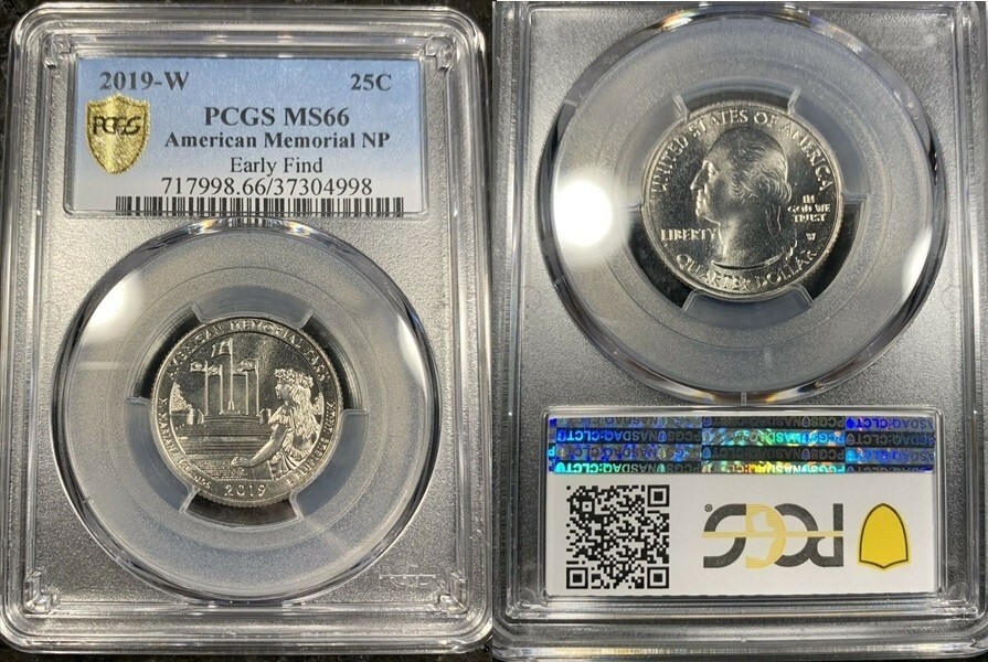 2019-W EARLY FIND AMERICAN MEMORIAL NATIONAL PARK QUARTER MS66 PCGS- GOLD SHIELD