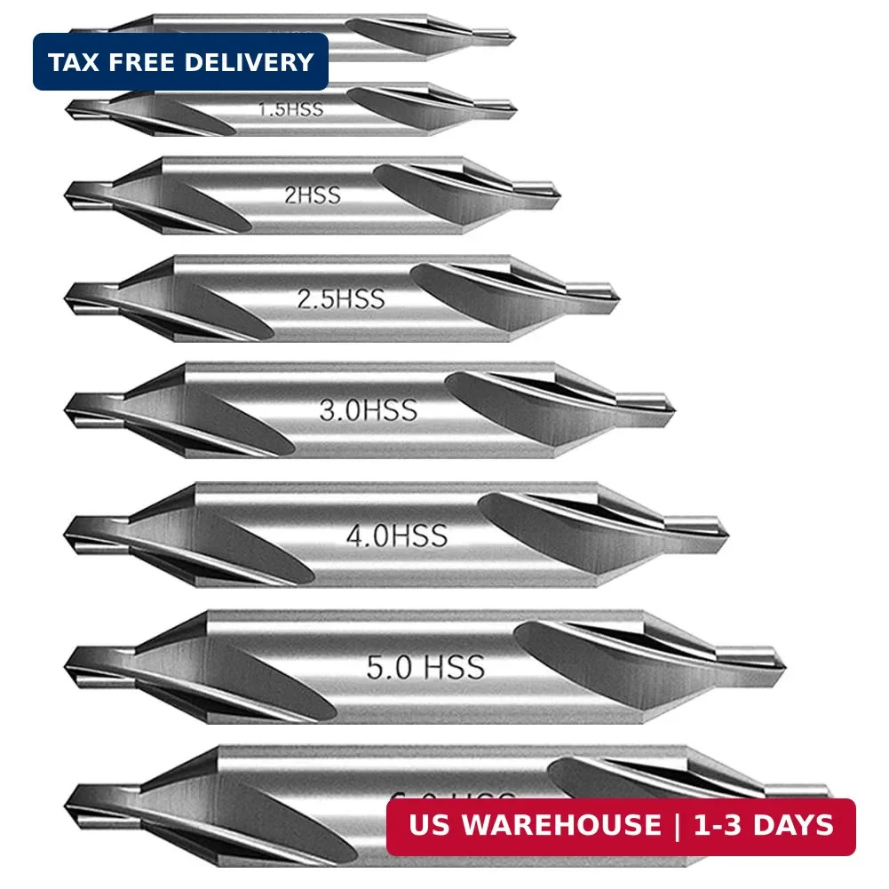 8 PCS Center Drill Bits Set, Countersink Tools for Lathe Metalworking 60 Degree