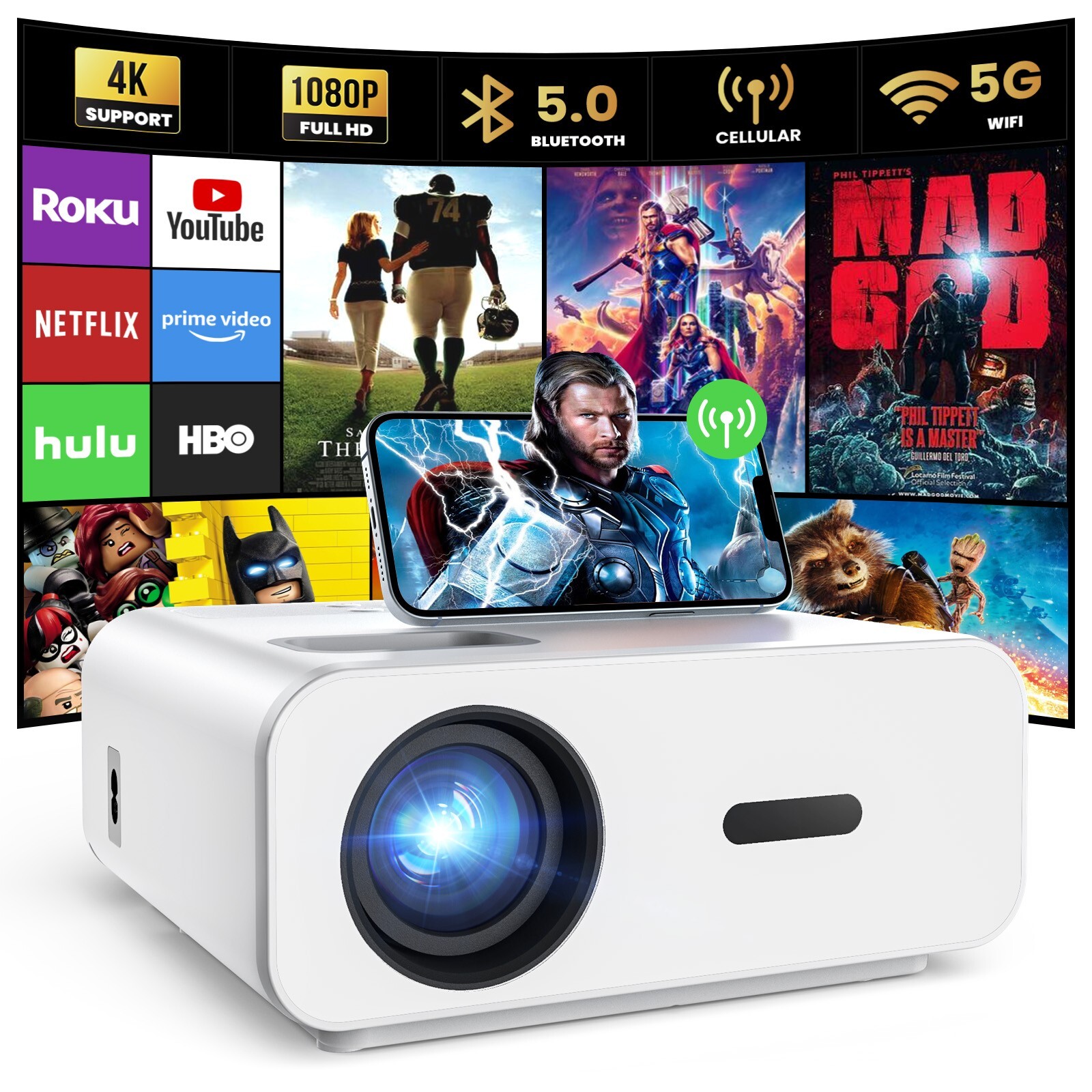 HOMPOW F1 4K Support Mini Portable LED Projector with Wi-fi & Bluetooth - NEW™