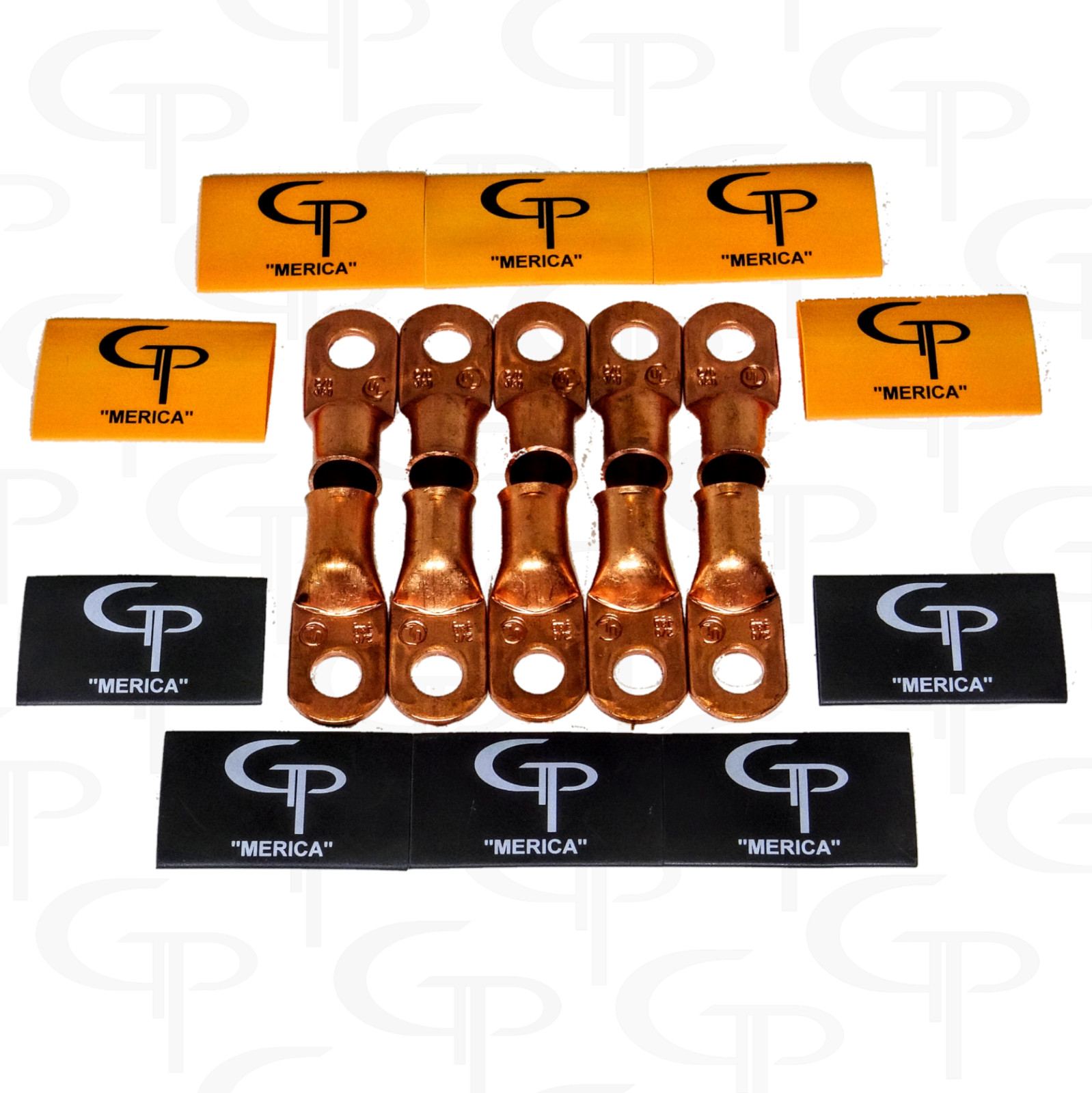 (10) 2/0 AWG (oversized 1/0) Copper Lugs w/ ORANGE & BLACK Heat Shrink terminal