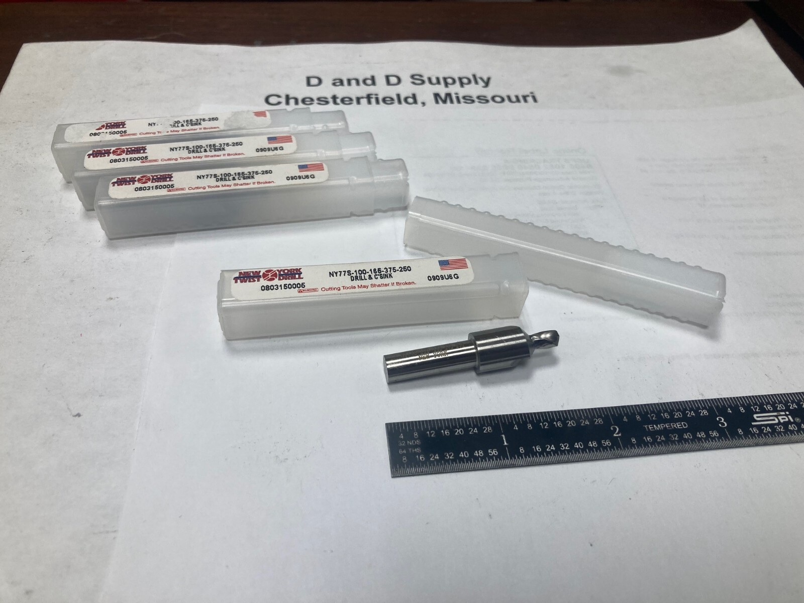Lot of 4, New York Twist Drill NY77S-100-165-375-250, Combo Drill & Countersinks