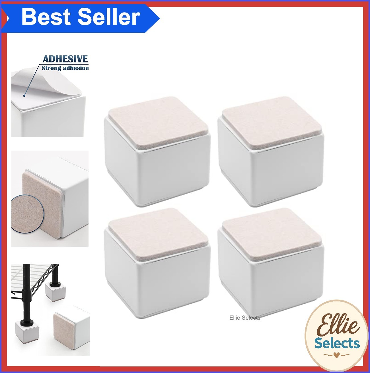 Furniture Bed Risers Set of 4 2 Inch Height Heavy Duty Carbon Steel Self