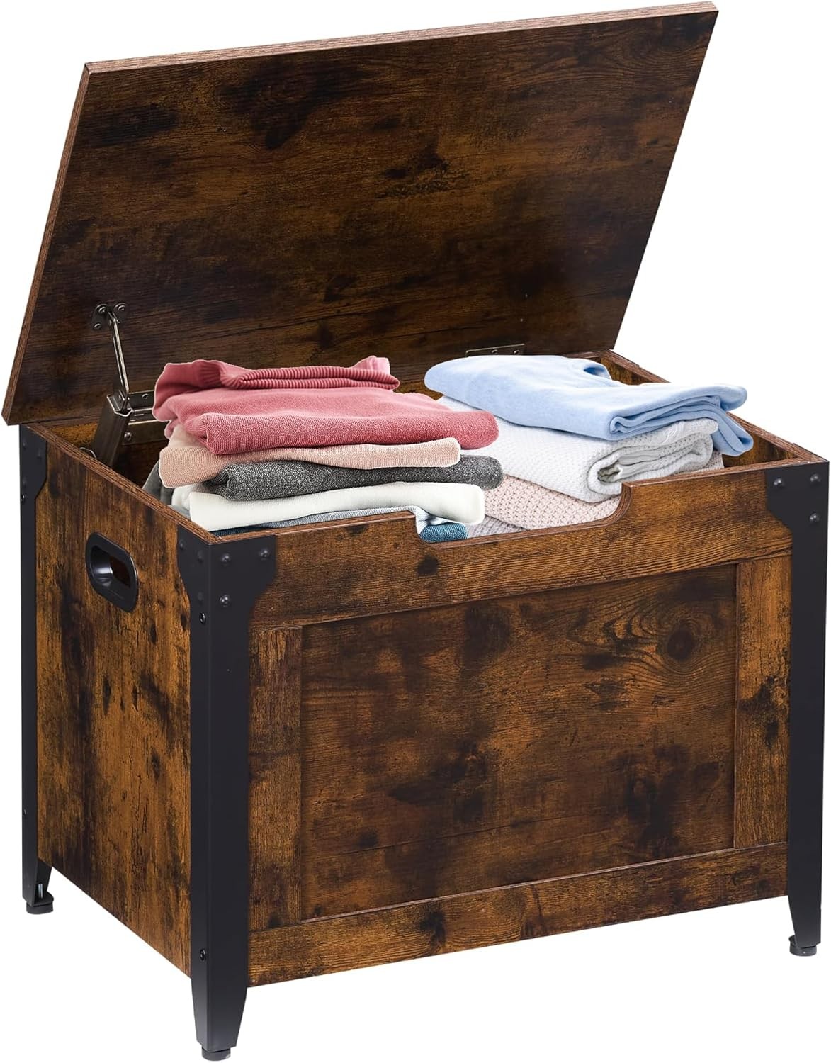 Storage Bench 23.6" Retro Wooden Storage Chest W/ 2 Safety Hinges Loads 300 lb