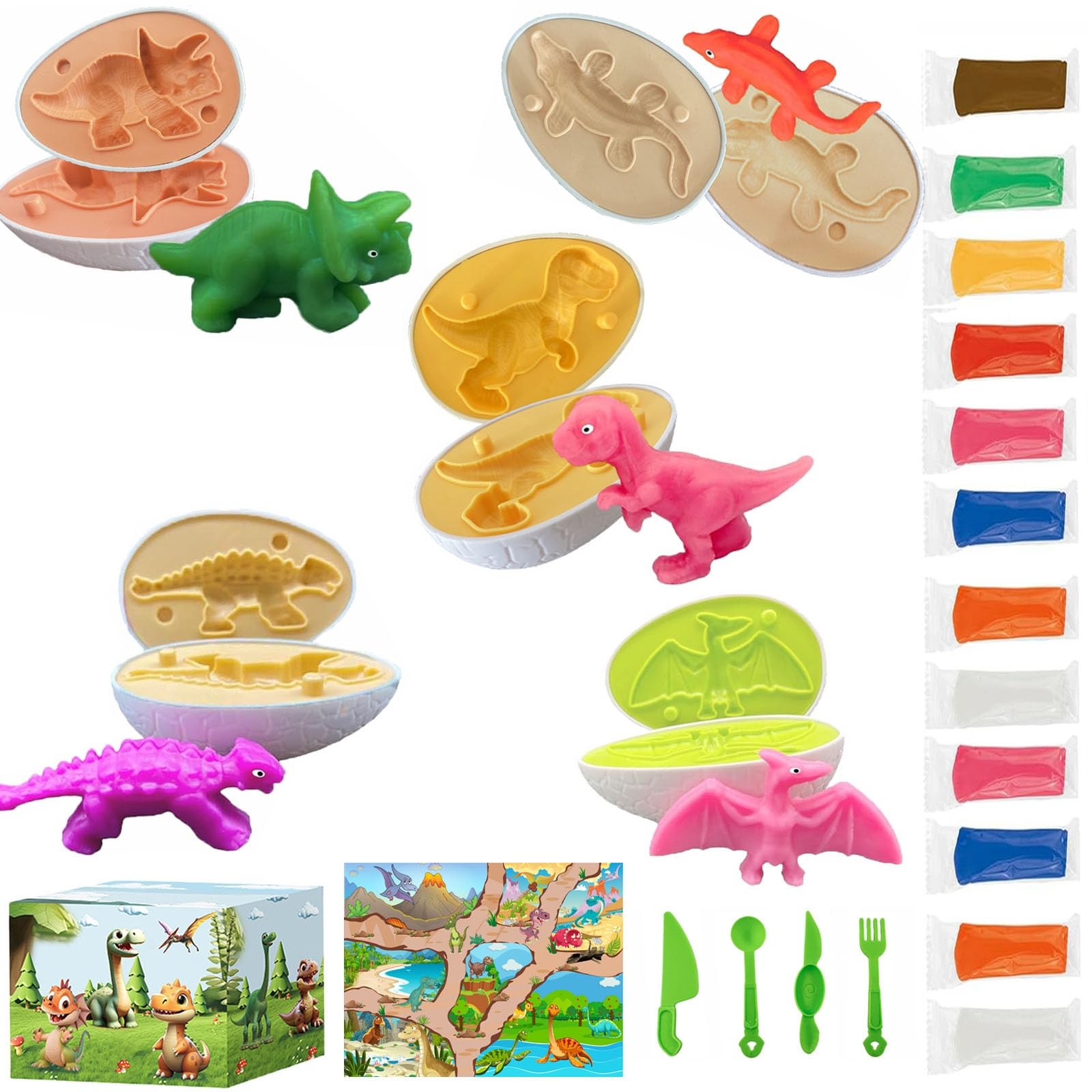 Playdough Dinosaur Eggs Sets,Playdough Sets for Kids Ages 4-8,Toddler Easter Bas