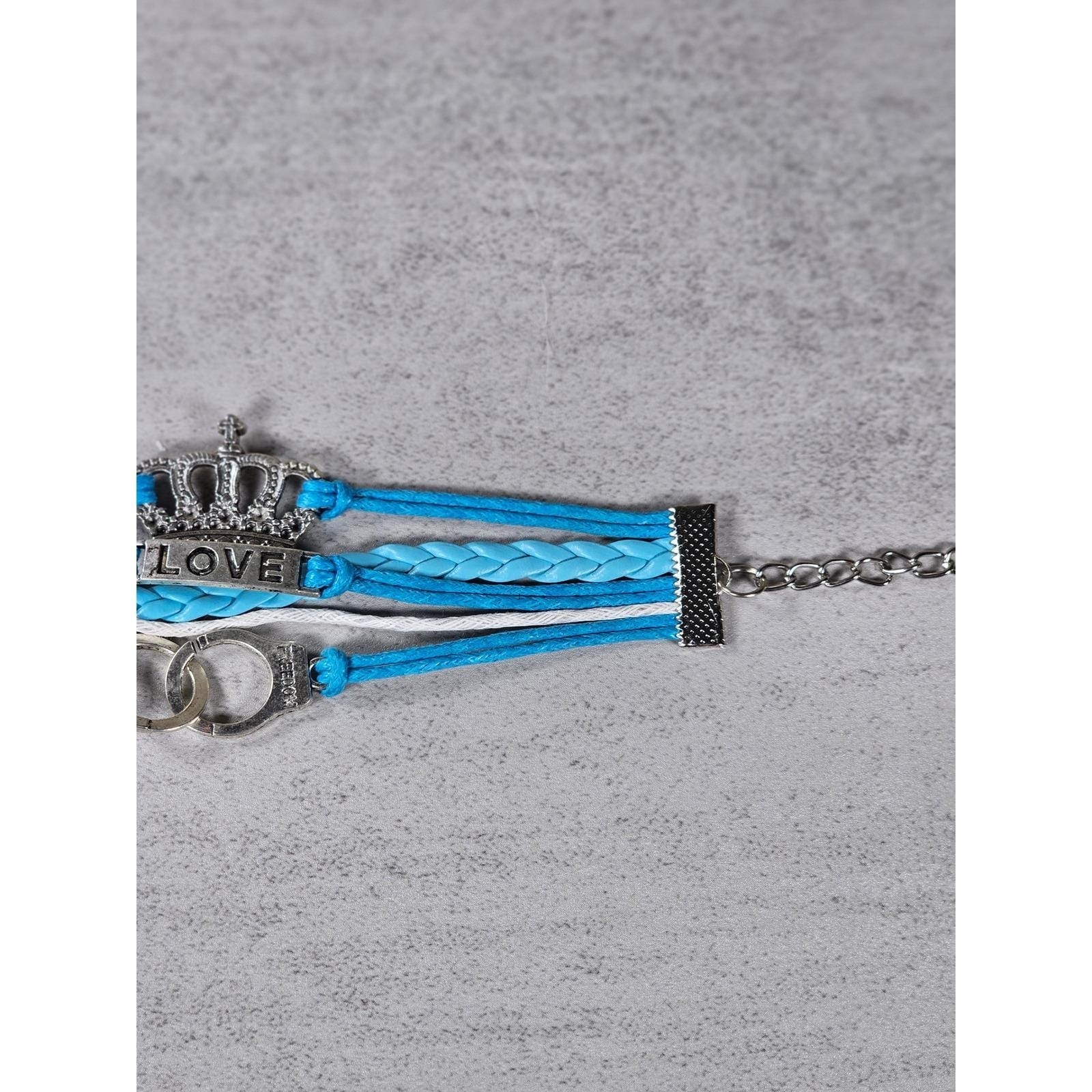 Blue Crown Love Child Bracelet Handcuff Charm Multi Strand