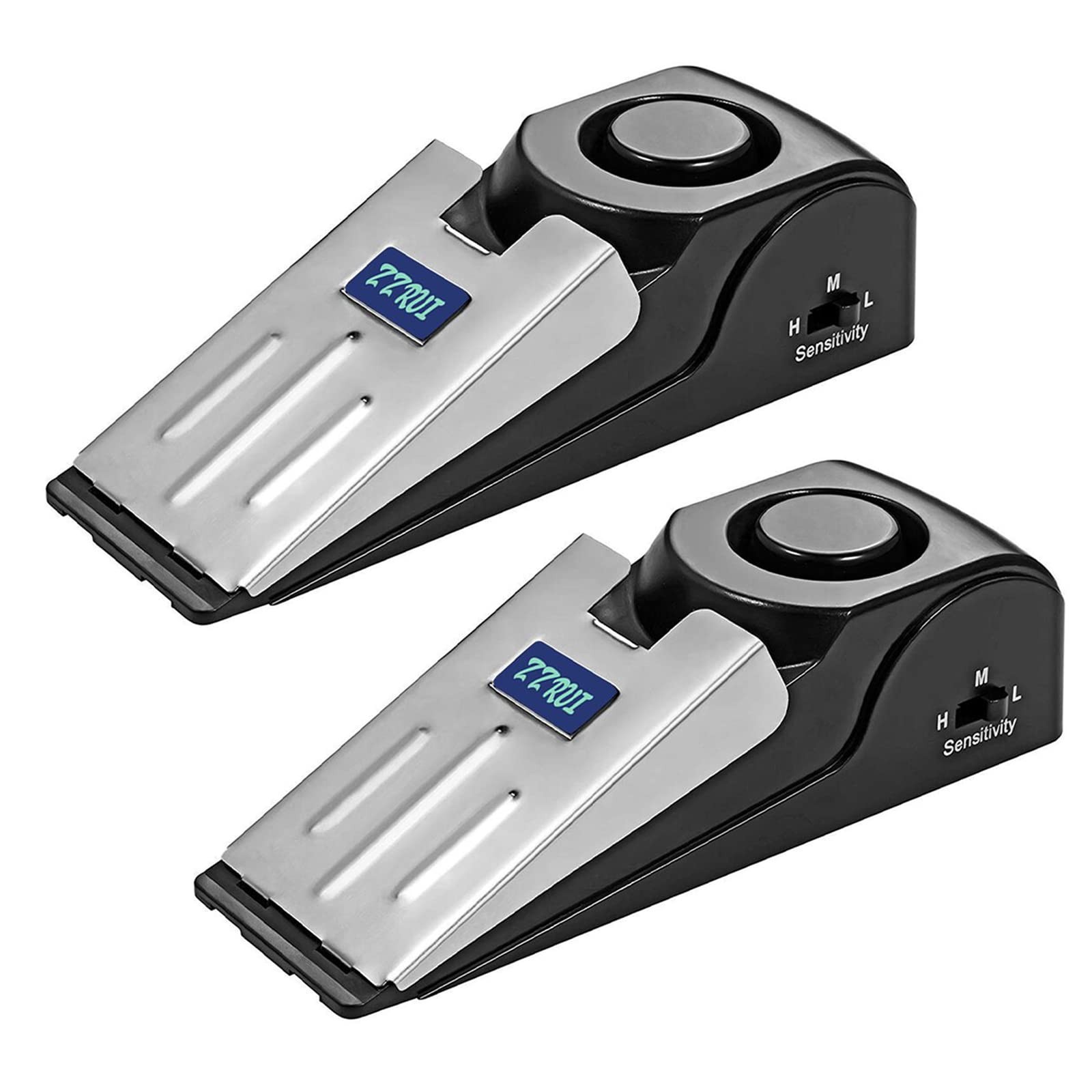ZZRUI 2 Pack Door Stop Alarm with 120dB Siren, Wedge 2 Pack, Black